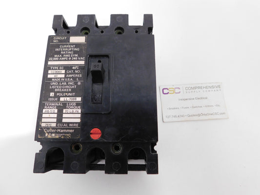 EC3060 - Cutler Hammer 60A Amp 3P Pole 22kA@240V Bolt On Circuit Breaker