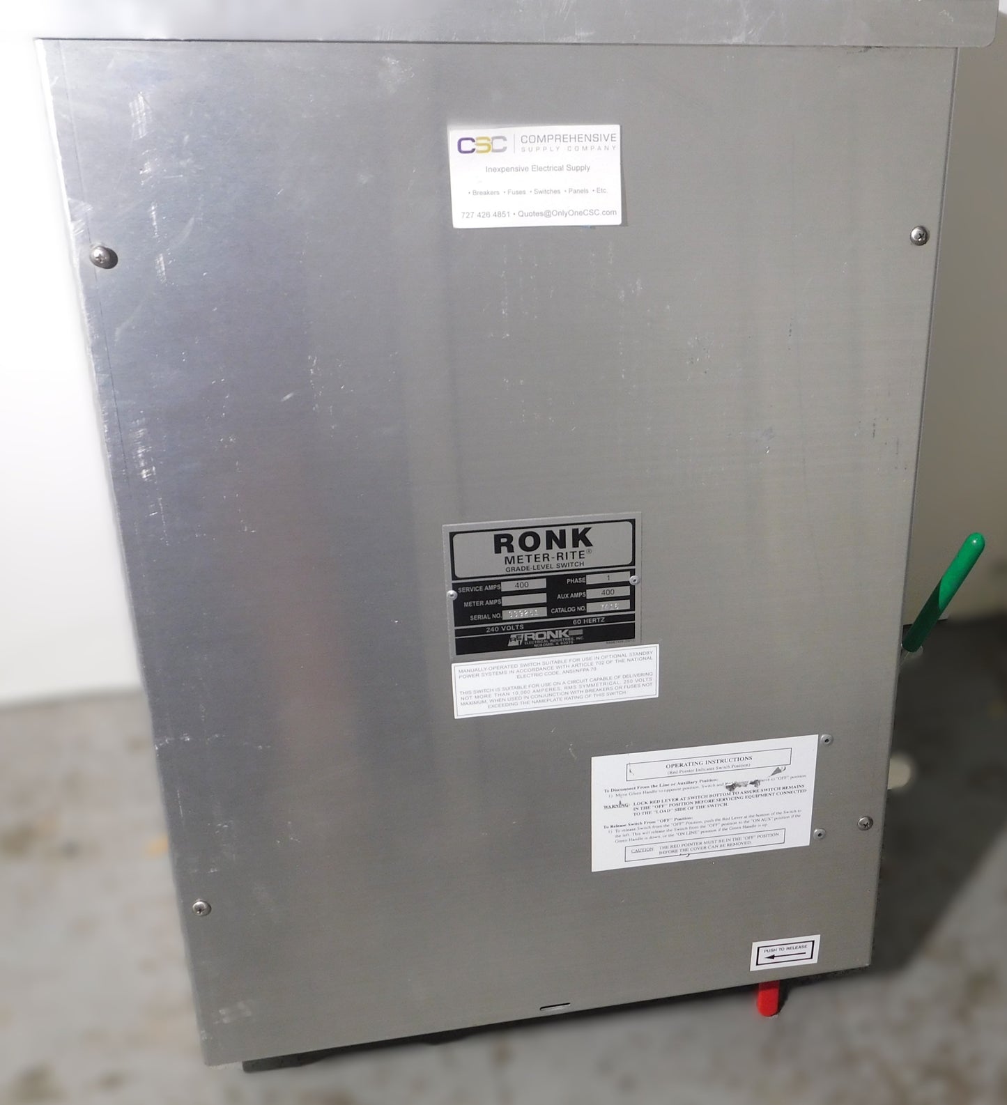 7416 - Ronk 400A Amp Meter-Rite Double Throw Generator Safety Transfer Switch