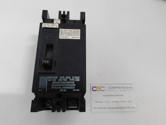EHB2100N - Westinghouse 100A Amp 2P Pole 10kA@480V Bolt On Circuit Breaker