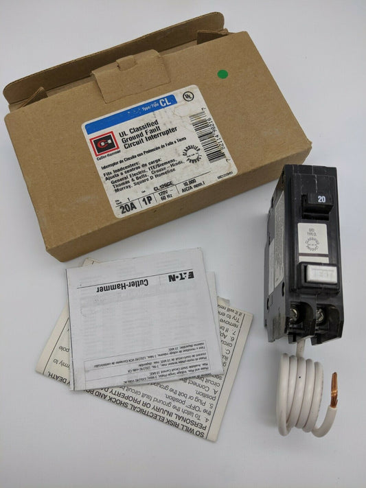 CL120GF - Cutler Hammer 20A Amp 1P Pole 10kA@120V Plug On Ground Fault GFCI Circuit Breaker