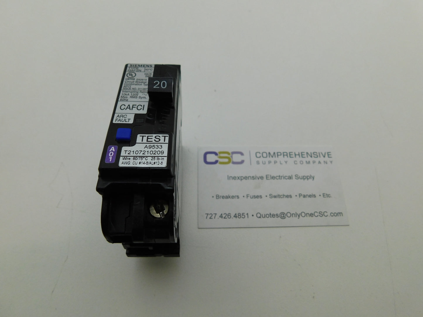 QA120AFCN - Siemens 20A Amp 1P Pole 10kA@120V Plug On Neutral Combo Arc Fault AFCI Circuit Breaker
