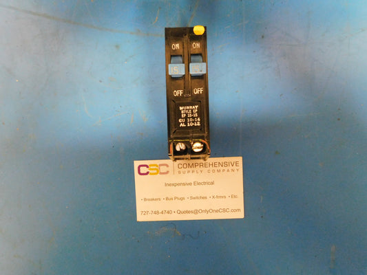 EP1515 - Murray 15/15A Amp 2X1P Pole 10kA@120/240V Duplex Plug On Circuit Breaker