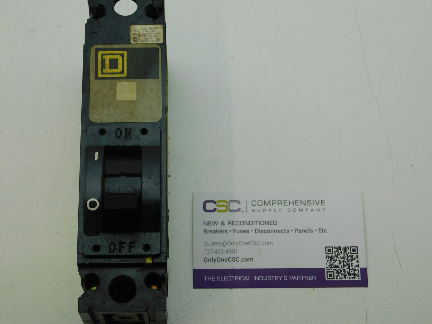 FAL12020 - Square D 20A Amp 1P Pole 10kA@120V Bolt On Circuit Breaker W/Gray Label