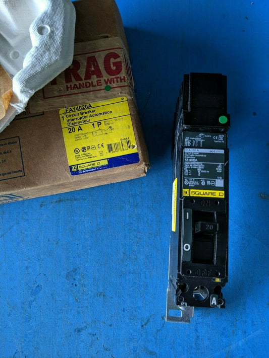 FA14020A - Square D 20A Amp 1P Pole 18kA@277V I-Line Plug On Circuit Breaker W/Green Label