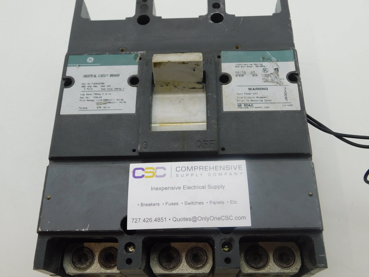 TJD432300 - GE 300A Amp 3P Pole 22kA@240V Bolt On Circuit Breaker W/120V Shunt Trip