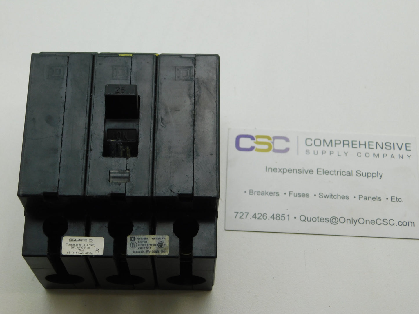 EHB34025 - Square D 25A Amp 3P Pole 14kA@480Y/277V Bolt On Circuit Breaker