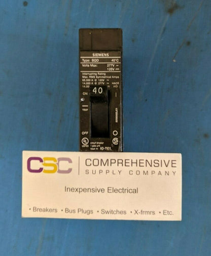BQD140 - Siemens 40A Amp 1P Pole 120/277V 14kA@277V Bolt On Circuit Breaker