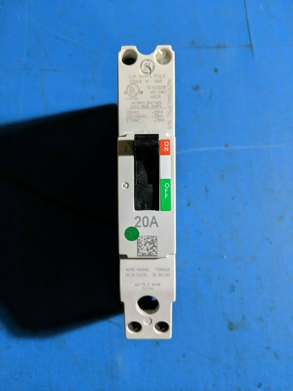 TEYD1020B - GE 20A Amp 1P Pole 25kA@277V Bolt On Circuit Breaker