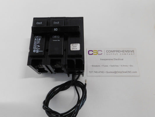 BR260ST - Eaton 60A Amp 2P Pole 10kA@120/240V Plug On Circuit Breaker W/120V Shunt Trip