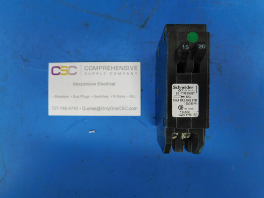 CHOMT1520 - Square D 15A/20A Amp 2X1P Pole 10kA@120/240V Plug On Duplex Circuit Breaker