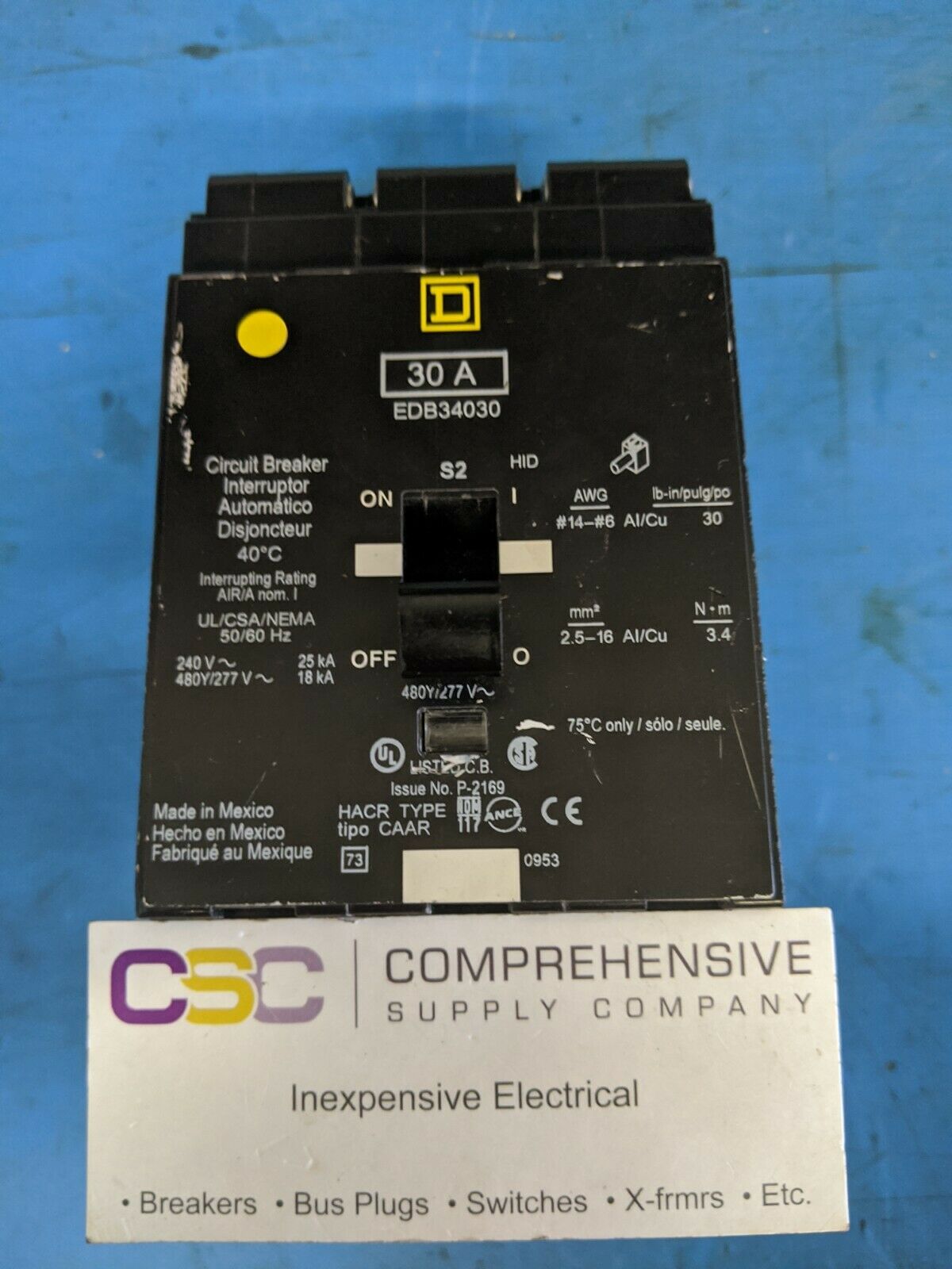 EDB34030 - Square D 30A Amp 3P Pole 18kA@480Y/277V Bolt On Circuit Breaker