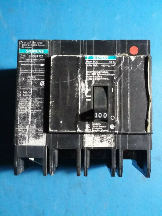 BQD310000S01 - Siemens 100A Amp 3P Pole 14kA@480Y/277V Bolt On Black Circuit Breaker W/120V Shunt Trip