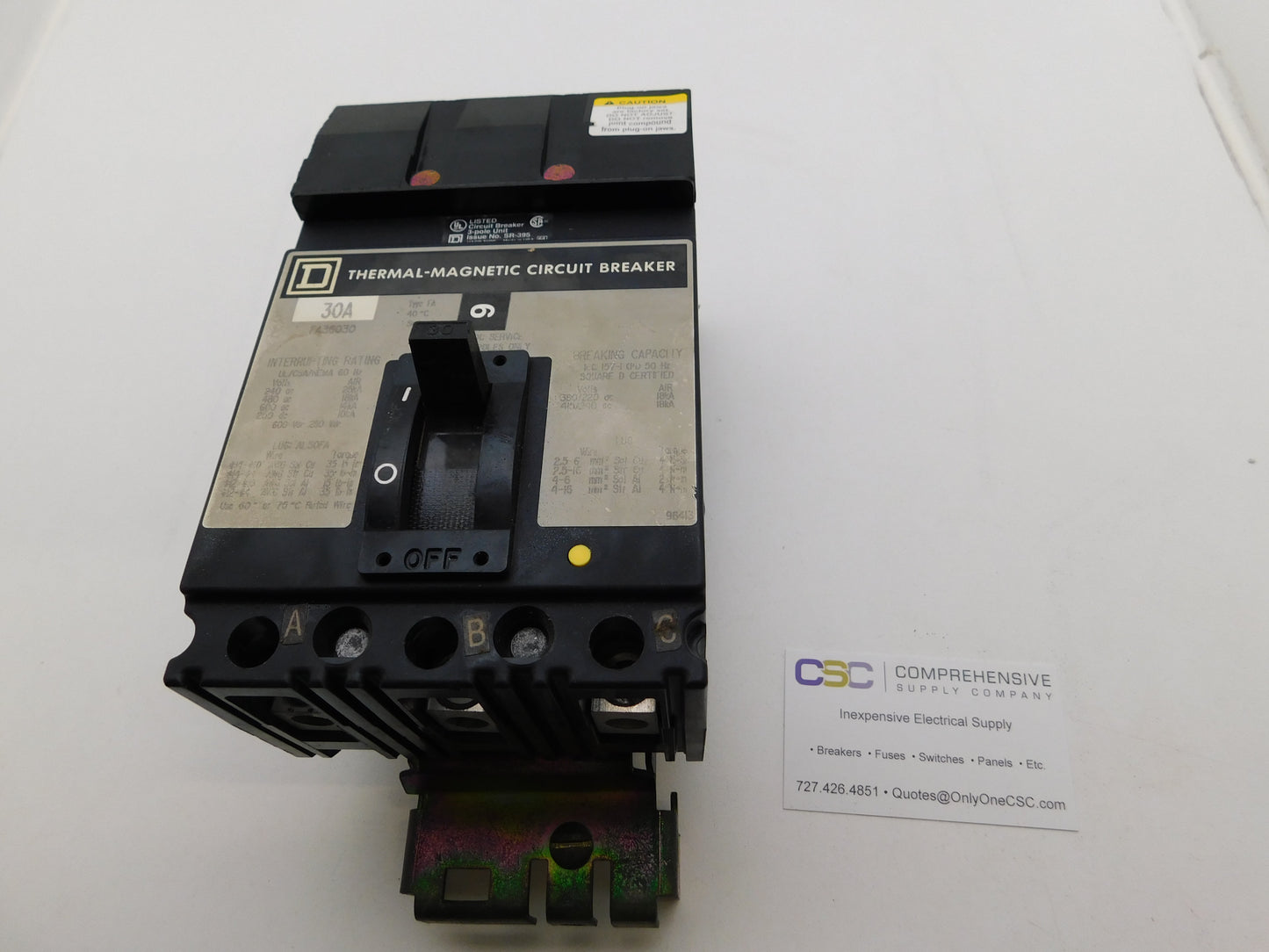 FA36030 - Square D 30A Amp 3P Pole 600V 18kA@480V I-Line Plug On Circuit Breaker W/Gray Label