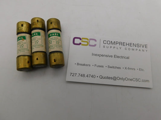 52-10 - Ware 10A Amp 250V Time-Delay Cartridge Fuse - 3 Pack