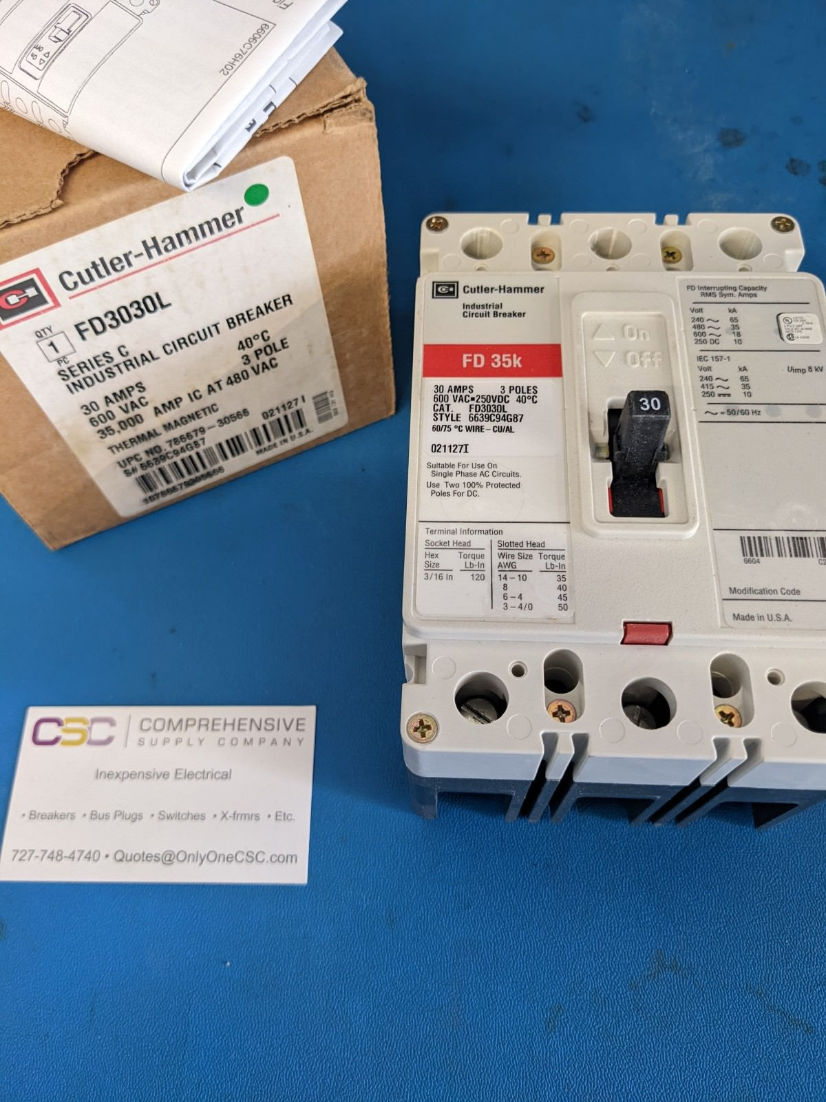 FD3030L - Cutler Hammer 30A Amp 3P Pole 600V 35kA@480V Bolt On Circuit Breaker W/Red Label