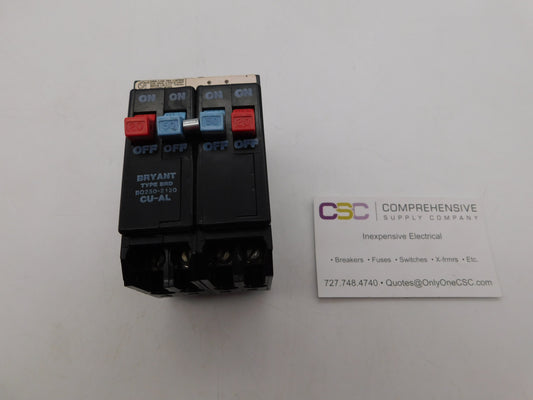 BQ2502120 - Bryant 20A/50A/50A/20A Amp 4P (1P/2P/1P) Pole 10kA@120/240V Plug On Triplex Circuit Breaker W/Multi Colored Handles