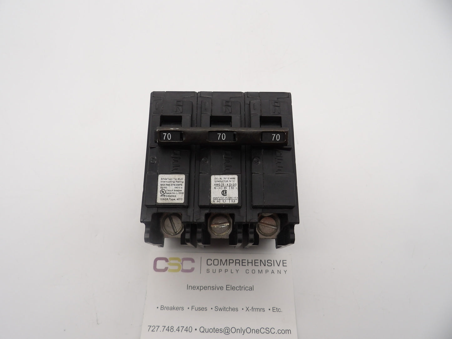 B370H - Siemens 70A Amp 3P Pole 22kA@240V Bolt On Circuit Breaker