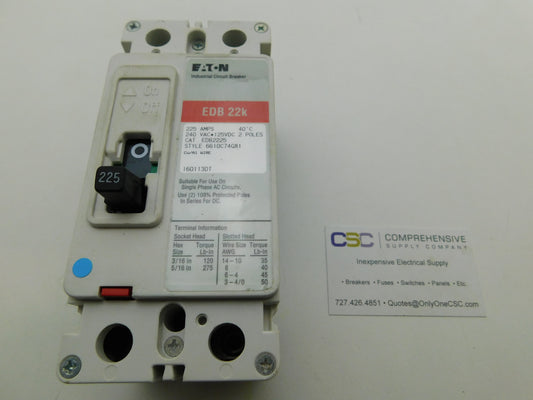 EDB2225 - Eaton 225A Amp 2P Pole 22kA@240V Bolt On Circuit Breaker W/Red Label