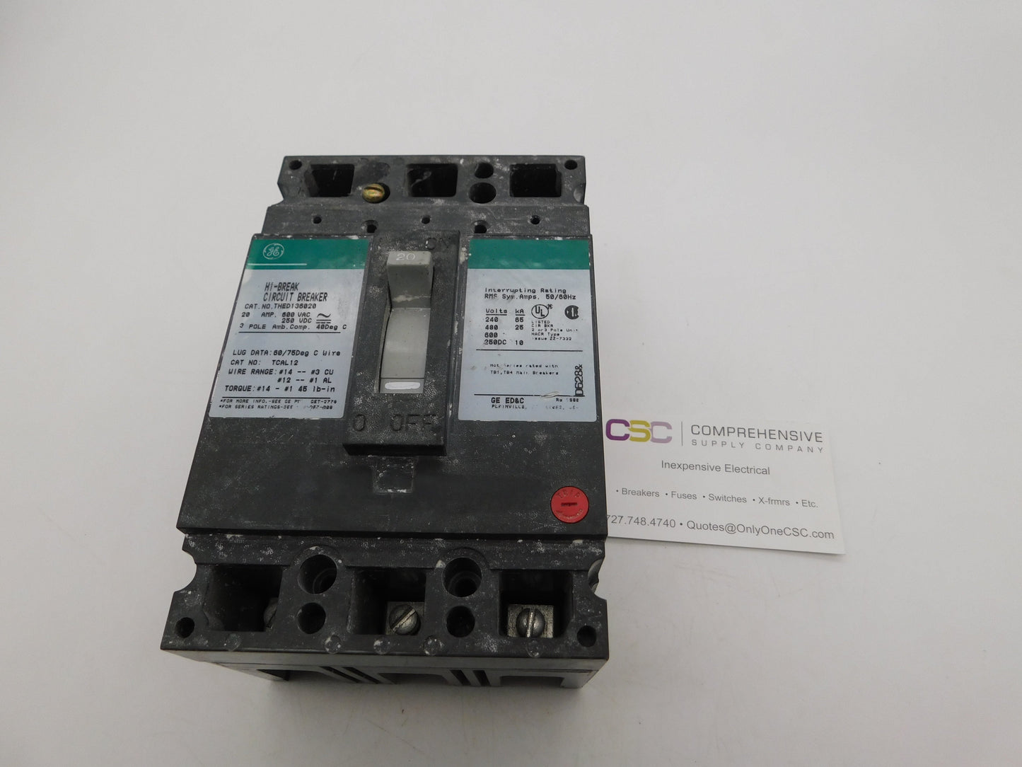 THED136020 - GE 20A Amp 3P Pole 600V 25kA@480V Bolt On Circuit Breaker