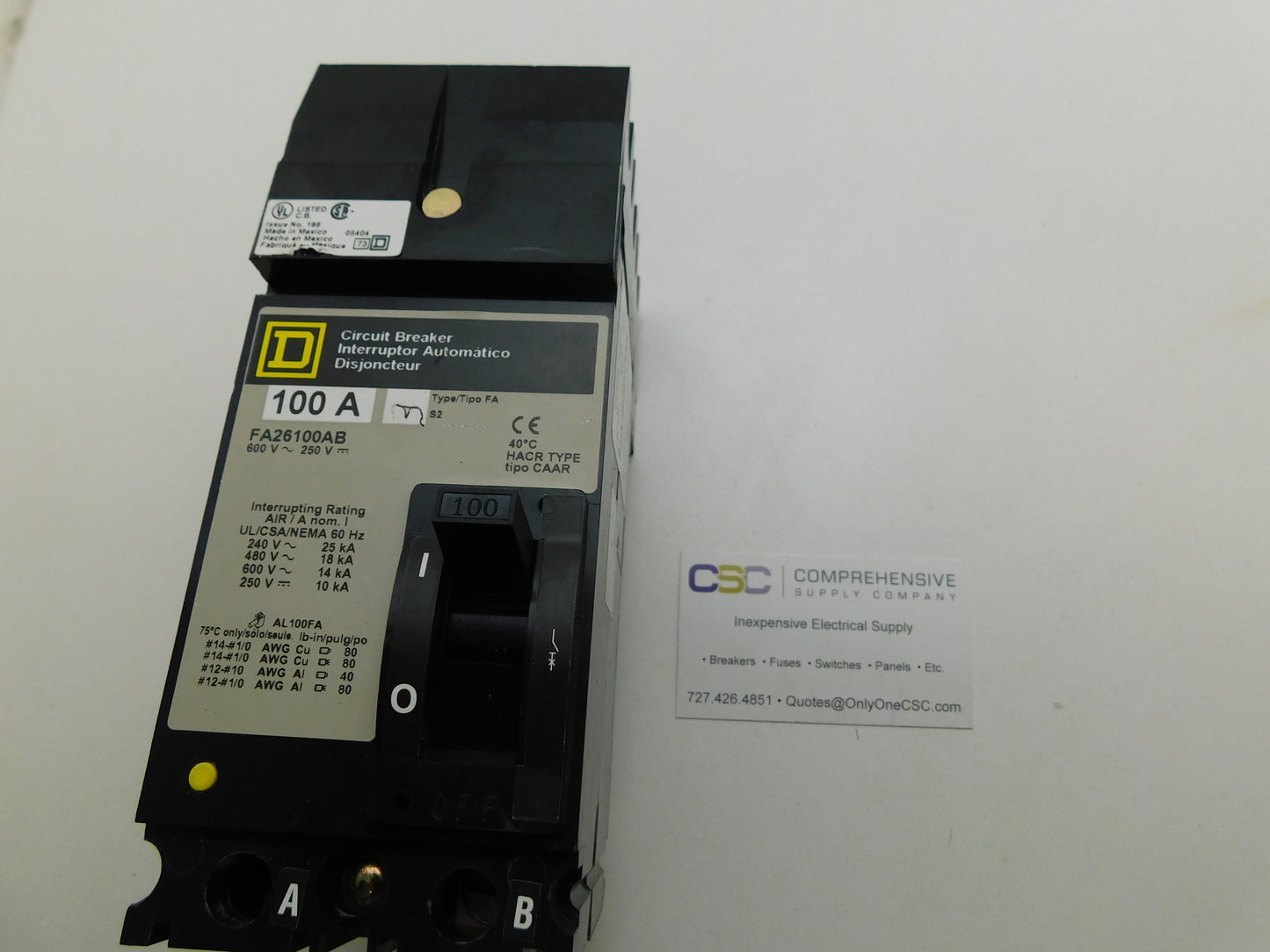 FA26100AB - Square D 100A Amp 2P Pole 600V 18kA@480V I-Line Plug On Circuit Breaker W/Gray Label