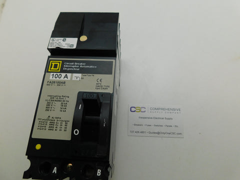 FA26100AB - Square D 100A Amp 2P Pole 600V 18kA@480V I-Line Plug On Circuit Breaker W/Gray Label