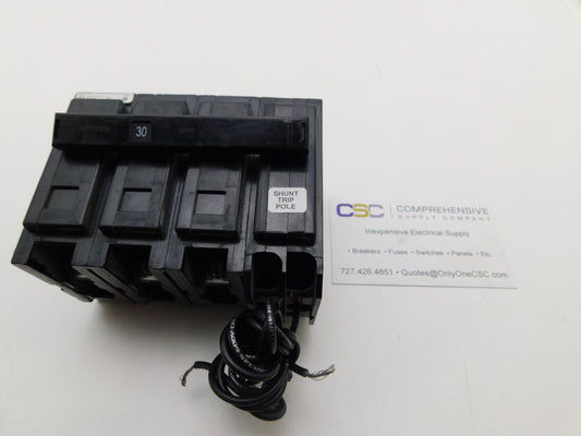 QBHW3030HS - Eaton 30A Amp 3P Pole 22kA@240V Bolt On Circuit Breaker W/120/208/240V Shunt Trip