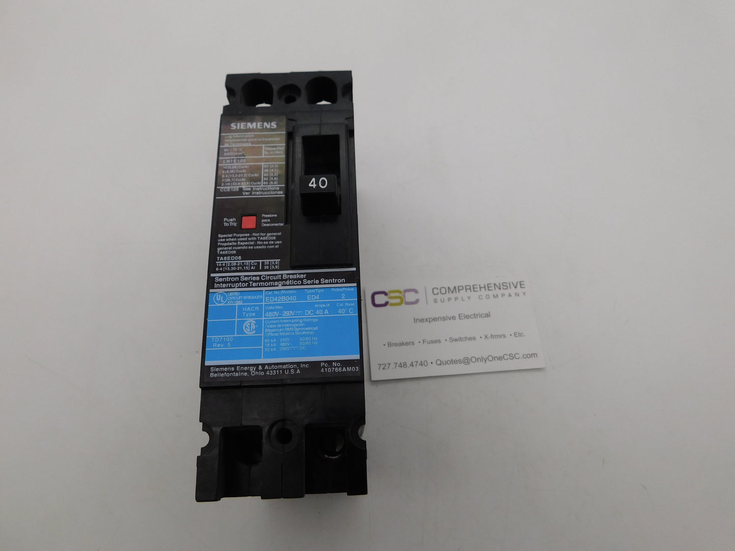 ED42B040 - Siemens 40A Amp 2P Pole 18kA@480V Bolt On Black Circuit Breaker