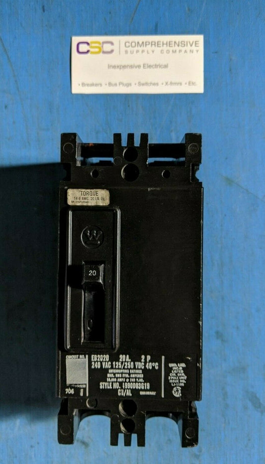 EB2020 - Westinghouse 20A Amp 2P Pole 10kA@240V Feed Through Circuit Breaker