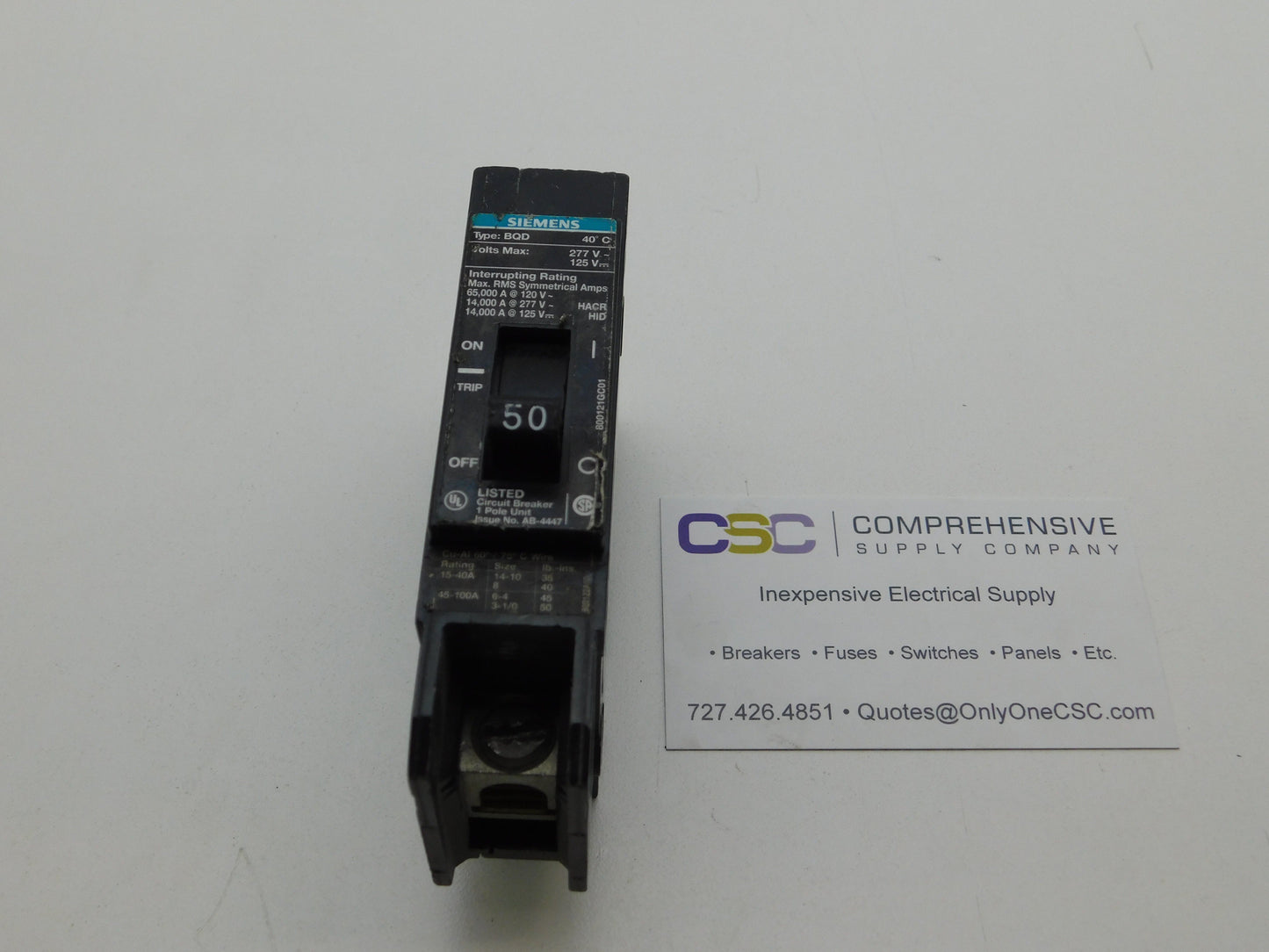 BQD150 - Siemens 50A Amp 1P Pole 120/277V 14kA@277V Bolt On Black Circuit Breaker