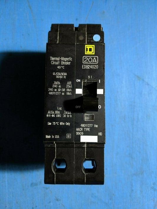 EDB24020 - Square D 20A Amp 2P Pole 18kA@480Y/277V Bolt On Circuit Breaker - Older Series