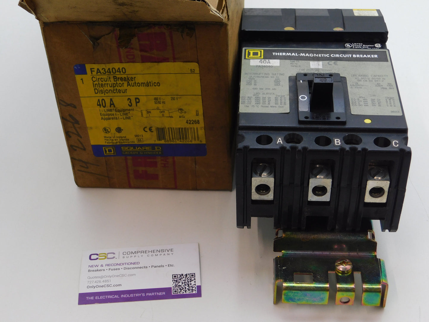 FA34040 - Square D 40A Amp 3P Pole 14kA@480V I-Line Plug On Circuit Breaker W/Gray Label