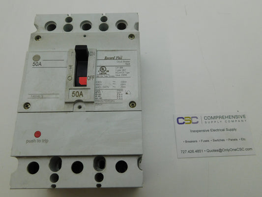 FBN36TE050RV - GE 50A Amp 3P Pole 600V 65kA@480V Bolt On Record Plus Circuit Breaker