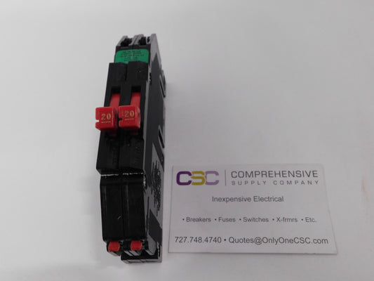 RC38-20 - Zinsco 20/20A Amp 2X1P Pole 10kA@120/240V Plug On Duplex Circuit Breaker W/Tab Terminator
