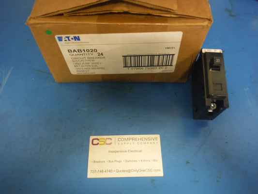 BAB1020 - Eaton 20A Amp 1P Pole 10kA@120/240V Bolt On Circuit Breaker