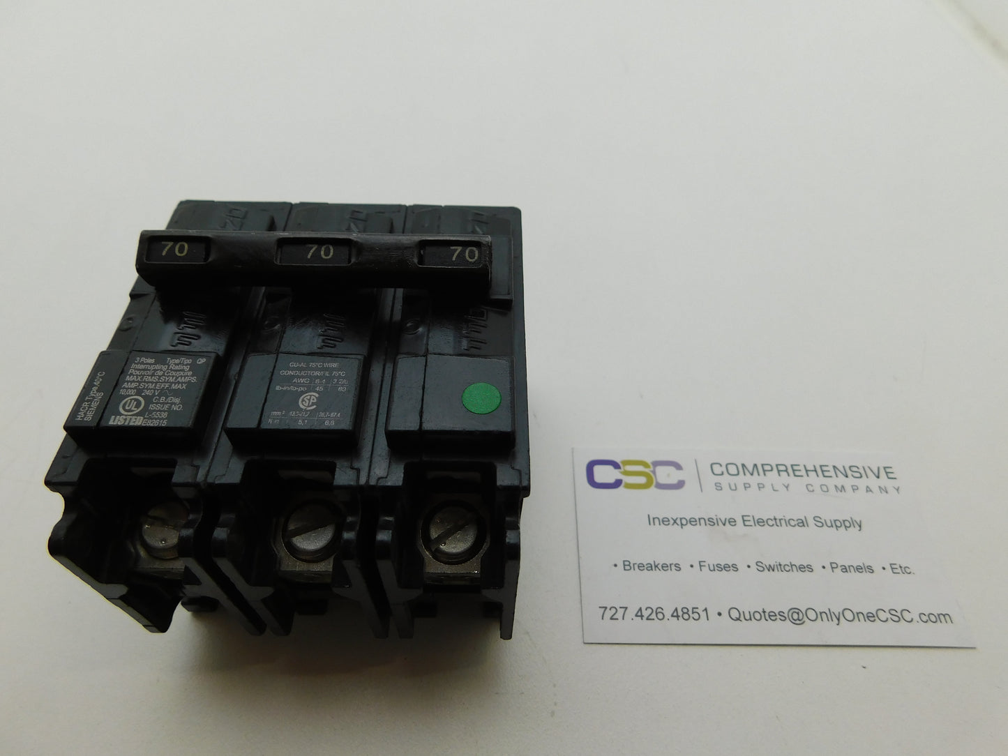 Q370 - Siemens 70A Amp 3P Pole 10kA@240V Plug On Circuit Breaker