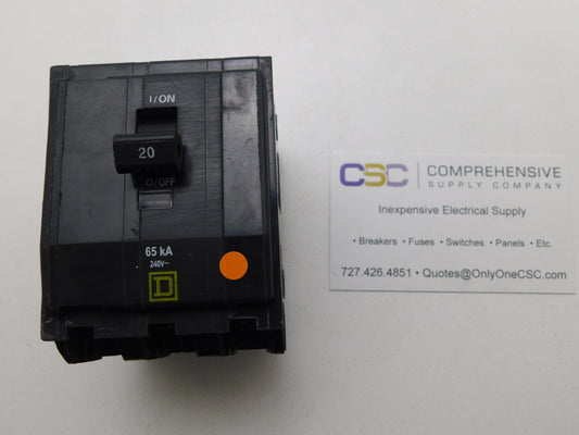 QH320 - Square D 20A Amp 3P Pole 65kA@240V Plug On Circuit Breaker