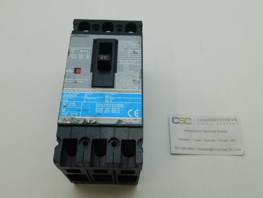 ED63B020 - Siemens 20A Amp 3P Pole 600V 25kA@480V Feed Through Circuit Breaker W/Gray Label