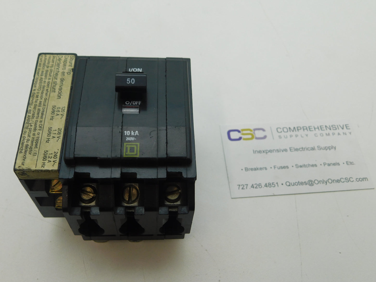 QO3501021 - Square D 50A Amp 3P Pole 10kA@240V Plug On Circuit Breaker W/120/208/240V Shunt Trip