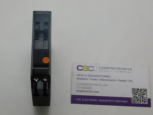 QO2020 - Square D 20/20A Amp 2X1P Pole 10kA@120/240V Plug On Duplex Circuit Breaker