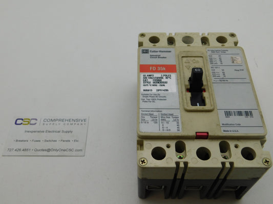 FD3060 - Cutler Hammer 60A Amp 3P Pole 600V 35kA@480V Bolt On Circuit Breaker W/Red Label
