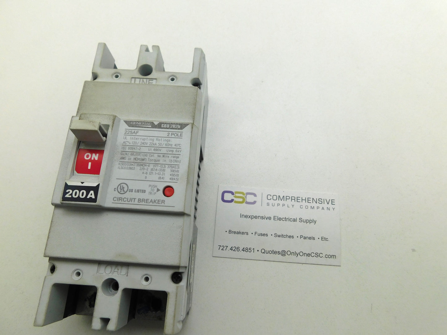 GBU202B - Generac 200A Amp 2P Pole 22kA@120/240V Bolt On White Circuit Breaker