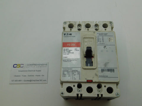 FD3200L - Eaton 200A Amp 3P Pole 600V 35kA@480V Bolt On Circuit Breaker W/Red Label & Lugs