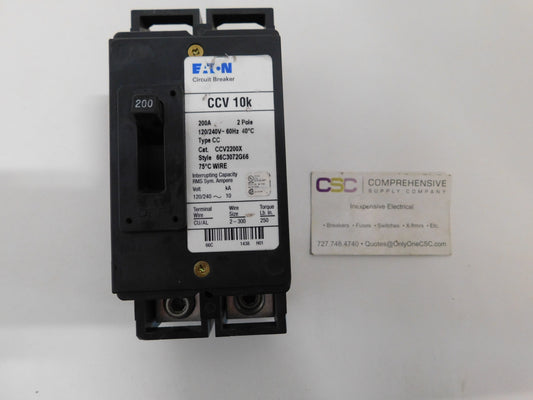 CCV2200X - Eaton 200A Amp 2P Pole 10kA@120/240V Bolt On Circuit Breaker