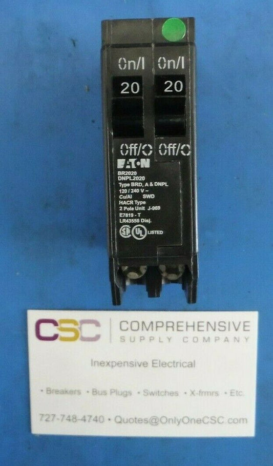 BR2020 - Cutler Hammer 20/20A Amp 2X1P Pole 10kA@120/240V Plug On Duplex Circuit Breaker