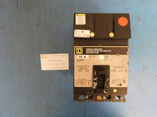 FC34090 - Square D 90A Amp 3P Pole 65kA@480V I-Line Plug On Circuit Breaker W/Gray Label