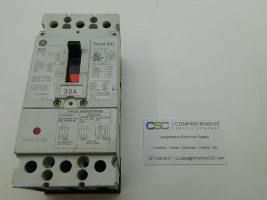 FCN36TE030R - GE 30A Amp 3P Pole 600V 65kA@480V Bolt On Record Plus Circuit Breaker