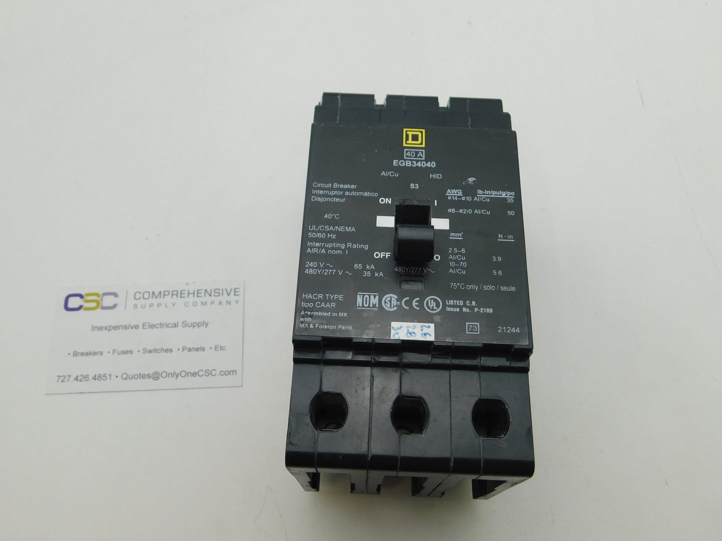 EGB34040 - Square D 40A Amp 3P Pole 35kA@480Y/277V Bolt On Circuit Breaker