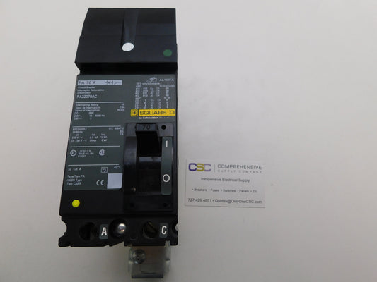FA22070AC - Square D 70A Amp 2P Pole 10kA@240V Ac Phase I-Line Plug On Circuit Breaker