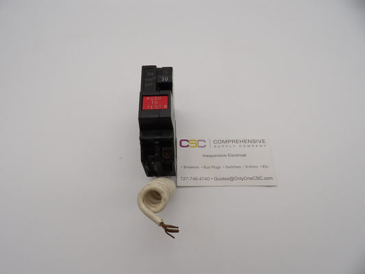 THQL1130GF - GE 30A Amp 1P Pole 10kA@120V Plug On Ground Fault GFCI Circuit Breaker
