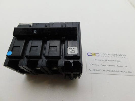 QBHW3020HS - Eaton 20A Amp 3P Pole 22kA@240V Bolt On Circuit Breaker W/120/208/240V Shunt Trip